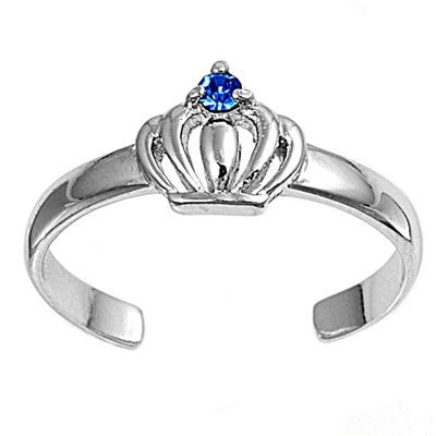Silver Toe Ring Crown Design in Solid 925 Sterling Round Blue Sapphire –  Blue Apple Jewelry